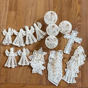 Elegant White Crochet Holiday Ornaments 34 piece set